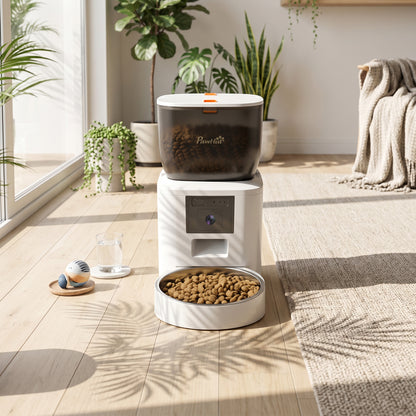 PawHut Automatic Cat Feeder with Camera, 2.4G WiFi, APP Control 4L Pet Feeder 1-10 Meals with 2-Way Audio, Dual Power Supply