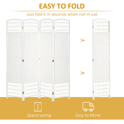 HOMCOM 4 Panel Folding Room Divider, Privacy Screen, Paravent Partition Separator for Living Room, Bedroom, White