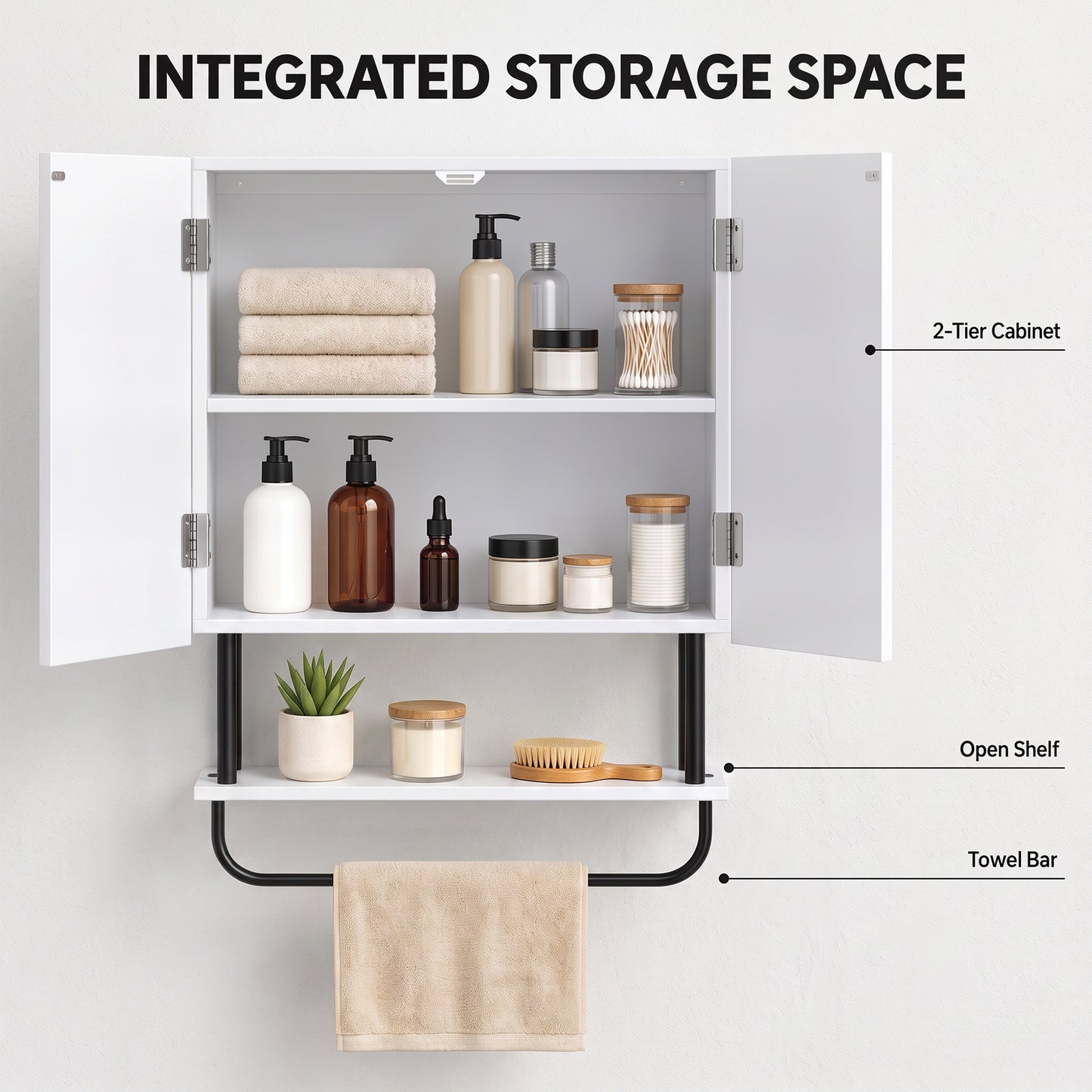 HOMCOM Bathroom Wall Cabinet Modern Space Saver Wall Mounted Cabinet Doors Storage White