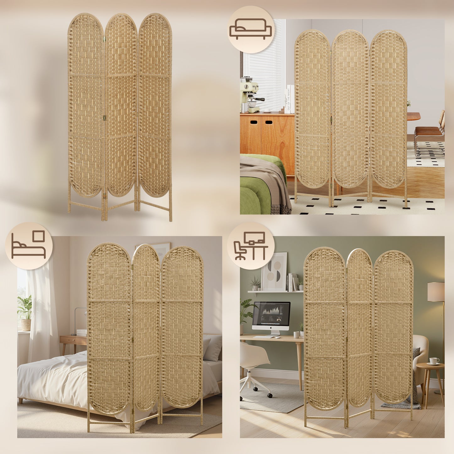 HOMCOM Freestanding Privacy Screen, 3 Panel Folding Room Divider for Living Room, Bedroom and Office, Natural Wood Finish