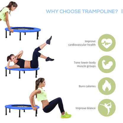 HOMCOM 36" Mini Fitness Trampoline Home Gym Yoga Exercise Rebounder Indoor Outdoor Jumper with Safety Pad, Support Up to 100 KG, Blue and Black