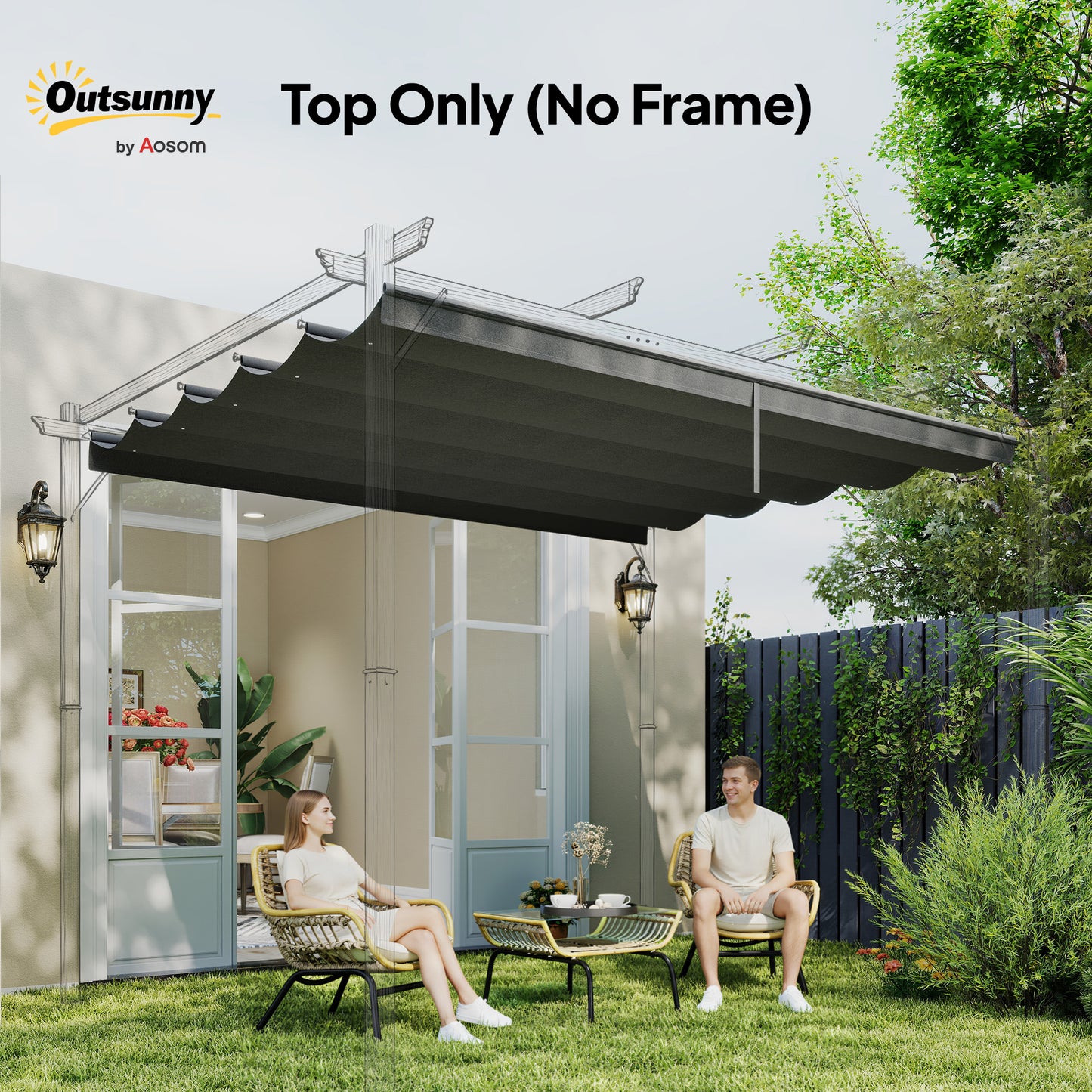 Outsunny Retractable Pergola Cover, 3.5 x 2.6 m Replacement Canopy Fabric for 4 x 3 m Frame, Roof Top Only, Dark Grey