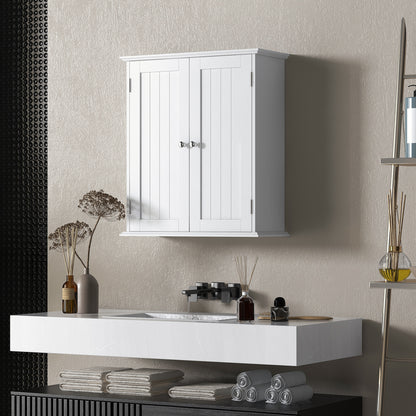 HOMCOM Bathroom Wall Cabinet, 3-Tier Wall-Mounted Bathroom Storage Cabinet with Adjustable Shelf, White