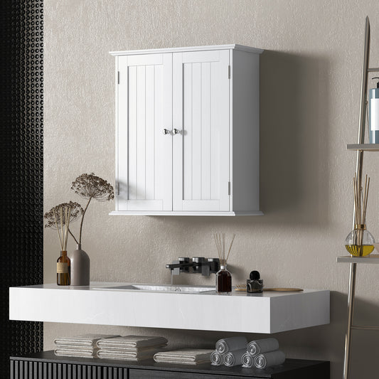 HOMCOM Bathroom Wall Cabinet, 3-Tier Wall-Mounted Bathroom Storage Cabinet with Adjustable Shelf, White