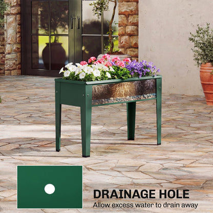 Outsunny Raised Planter, Metal Raised Garden Bed on Legs with Drainage Hole and Foot Covers, Green