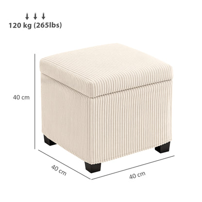HOMCOM Storage Ottoman Bench, Corduroy Storage Chest Box with Wooden Legs, 40cm Bed End Bench for Living Room, Bedroom, Entryway, Beige