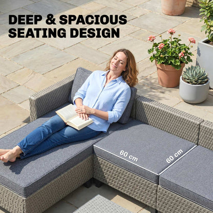 Outsunny 5-Piece Rattan Patio Furniture Set with Corner Sofa, Footstools, Coffee Table, for Poolside, Dark Grey
