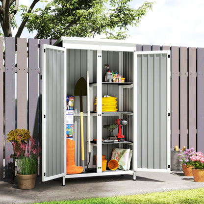 Outsunny Outdoor Storage Cabinet with Removable Shelves, Garden Tool Shed with Asphalt Roof, White and Black