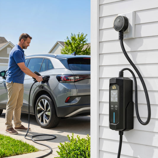 HOMCOM EV Charger Type 2 to 3 Pin Plug, 10 m, 2.8 kW, 6-13 A, Electric Car Charger Type 2 Charging Cable w/ 1-12 h Time Delay