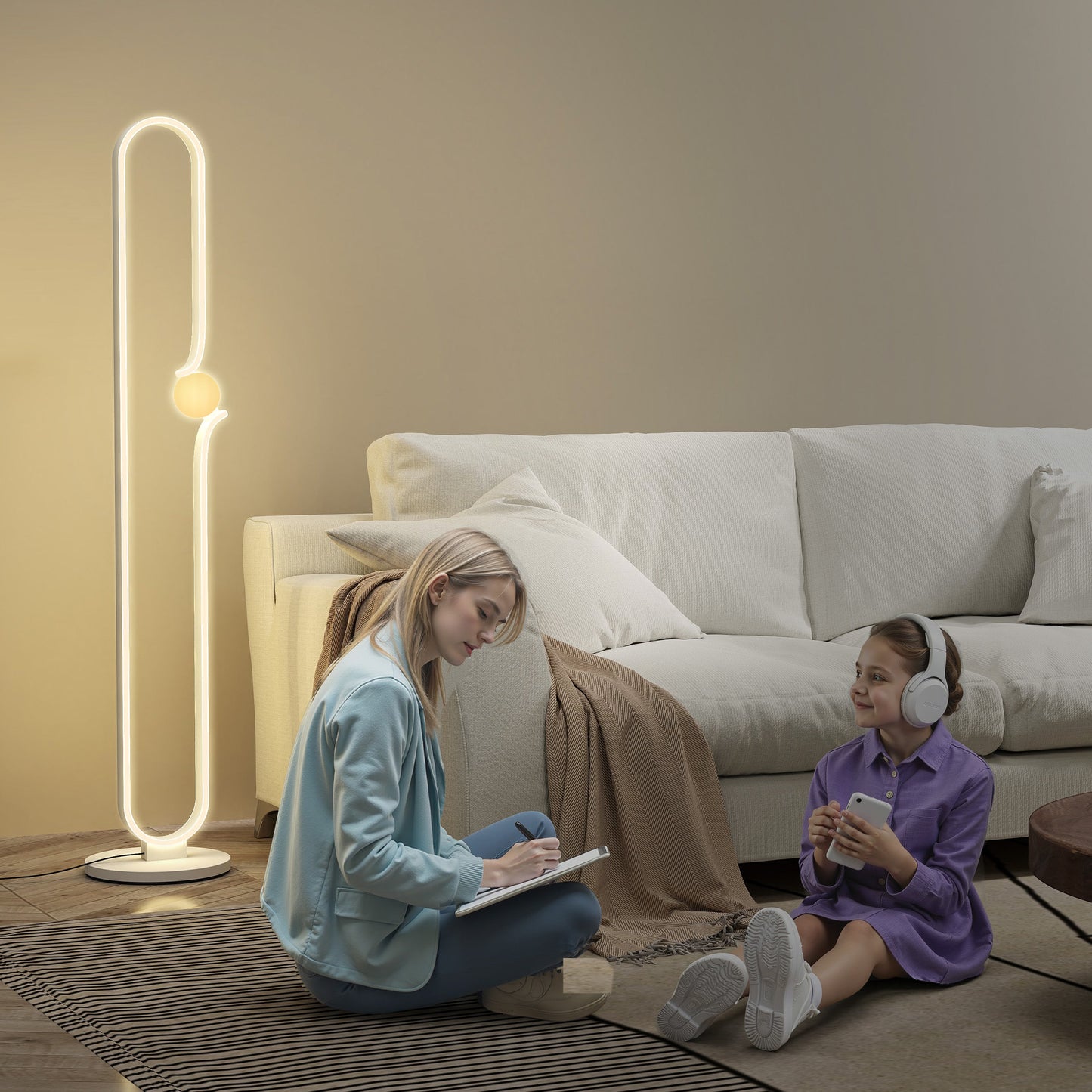 HOMCOM LED Floor Lamp, Dimmable Floor Standing Lamp with Glass Night Light, Foot Switch for Living Room, Bedroom, Office, White