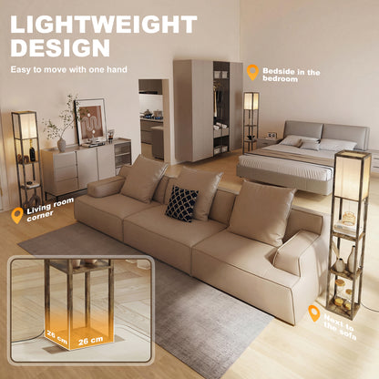 HOMCOM 3-Tier Floor Lamp with Shelves and Storage, Modern Corner Standing Lamp with Lampshade, Reading Light with Foot Switch for Living Room, Bedroom, Home Office, Bulb not Included, Brown