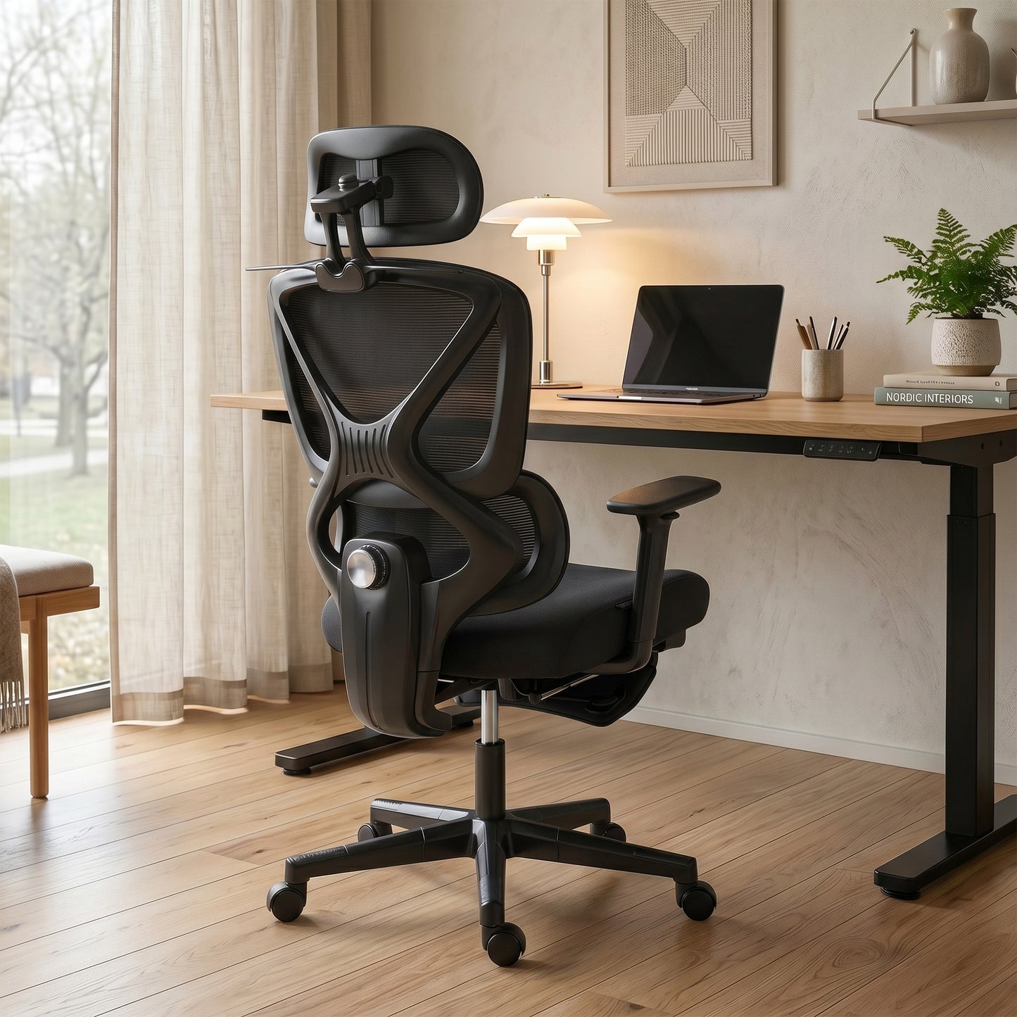 HOMCOM Mesh Desk Chair with 3D Armrests, Ergonomic Office Chair with Rotatable Headrest, Black