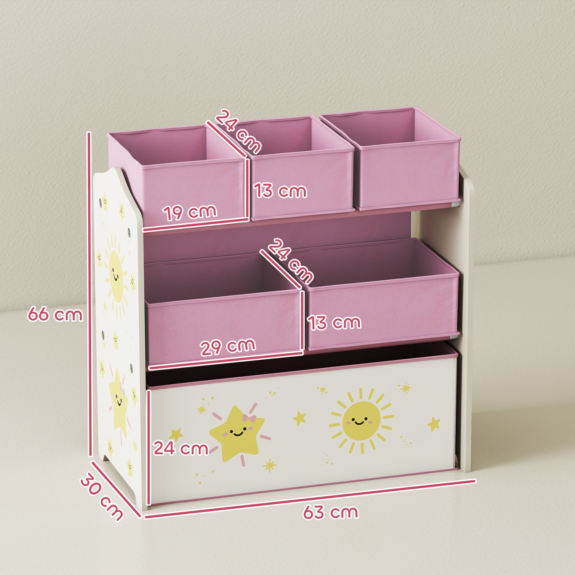 AIYAPLAY Kids Toy Storage Units, 3-Tier Toy Organiser Shelf with 6 Removable Boxes for Kids, Bedroom, Playroom, Pink--ChewyGames-ChewyGames