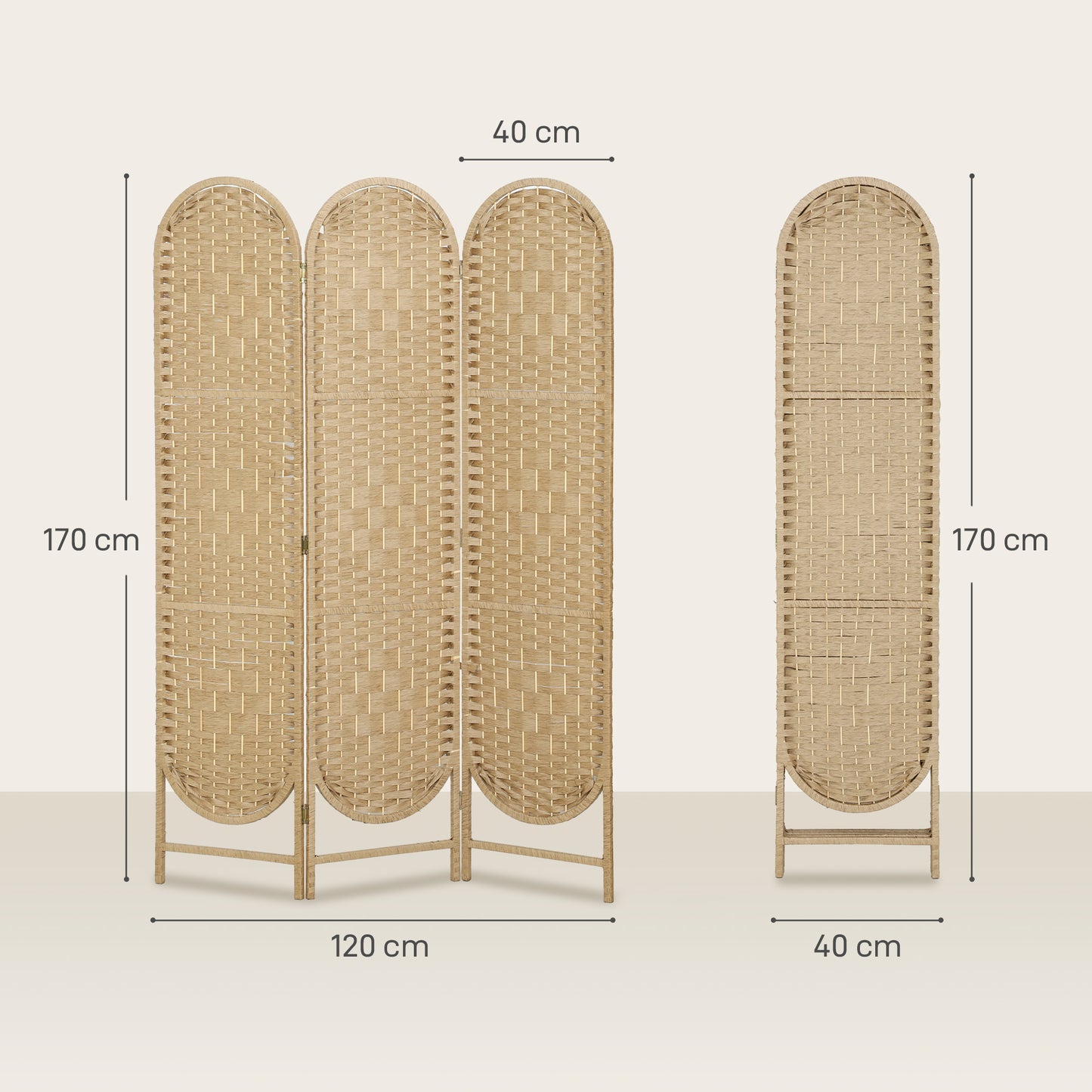 HOMCOM Freestanding Privacy Screen, 3 Panel Folding Room Divider for Living Room, Bedroom and Office, Natural Wood Finish