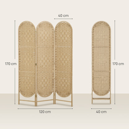 HOMCOM Freestanding Privacy Screen, 3 Panel Folding Room Divider for Living Room, Bedroom and Office, Natural Wood Finish