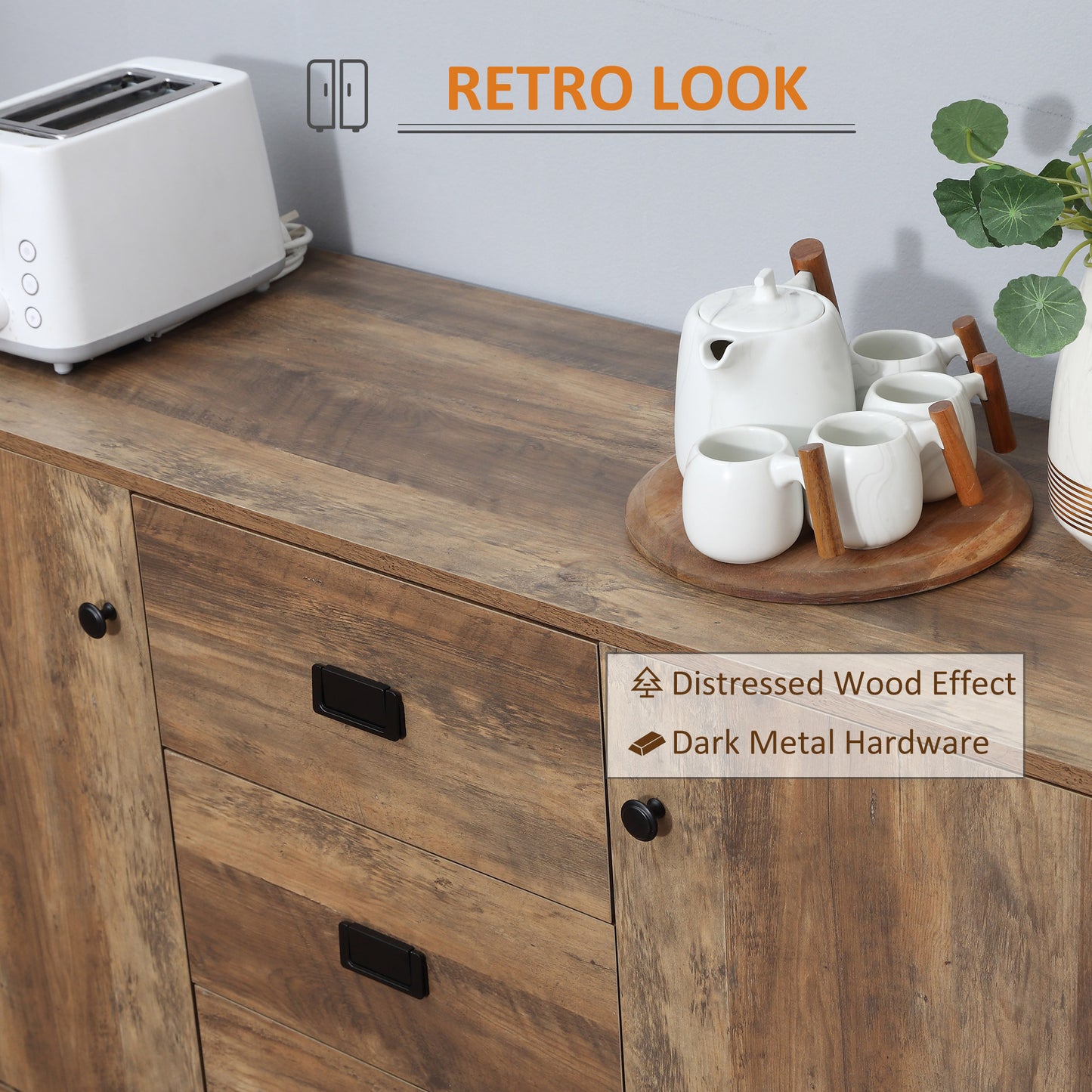 HOMCOM Modern Mango Wood-Effect Sideboard