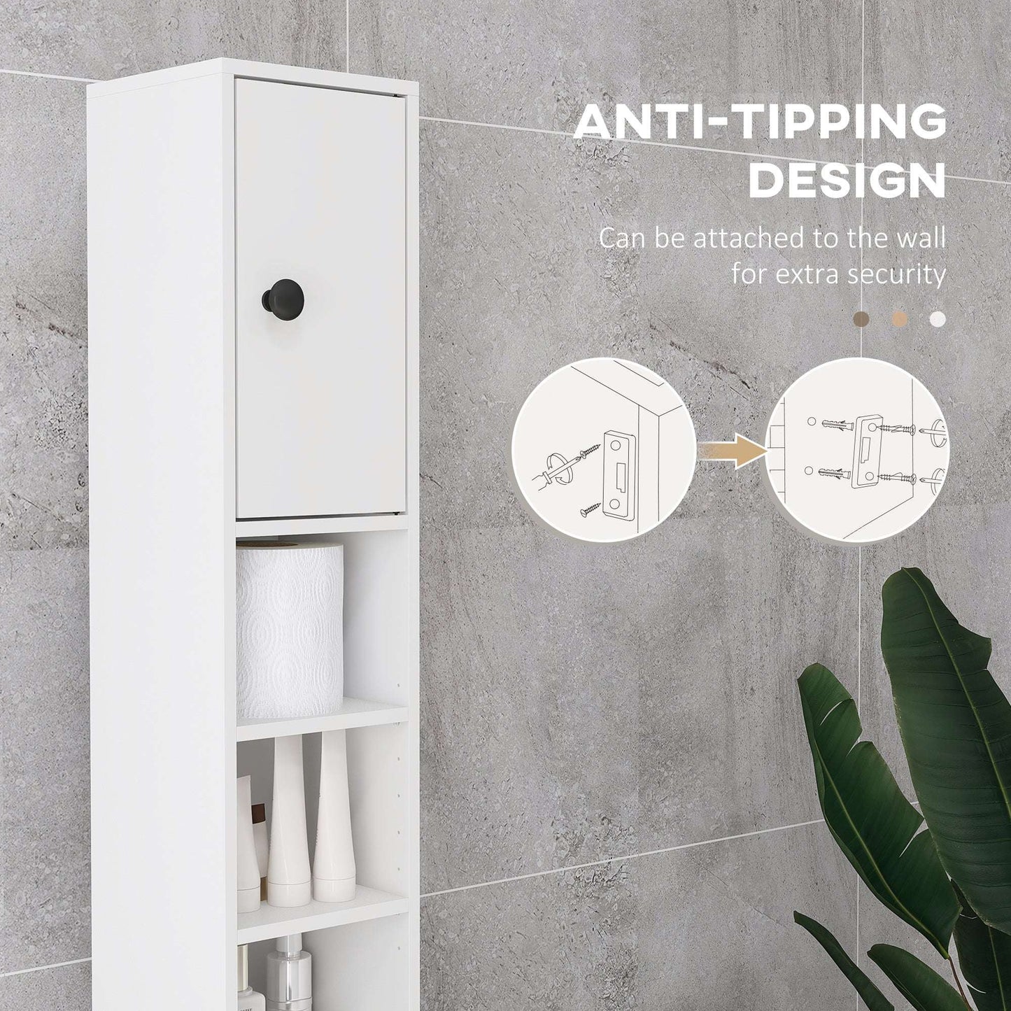 kleankin 180cm Slim Bathroom Cabinet with 9-layered Independent Storage for Family-friendly Storage  - White