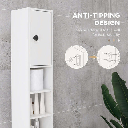 kleankin 180cm Slim Bathroom Cabinet with 9-layered Independent Storage for Family-friendly Storage  - White