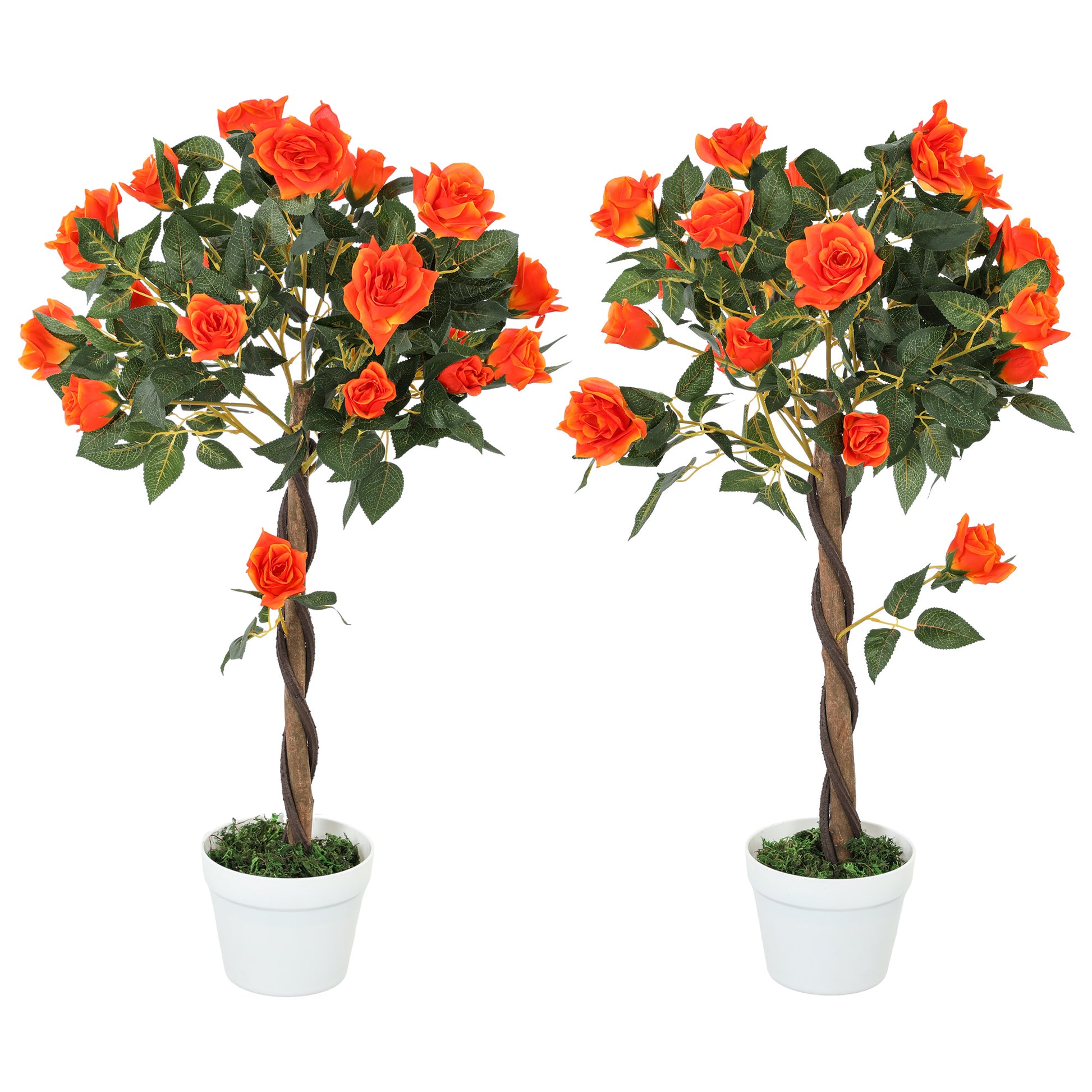 Outsunny Set of 2 Artificial Plants White Rose Floral in Pot, Fake Plants for Home Indoor Decor, 90cm, Orange--ChewyGames-ChewyGames