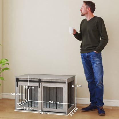 PawHut 98cm Dog Crate Furniture with Removable Cushion for Large Dogs - Grey