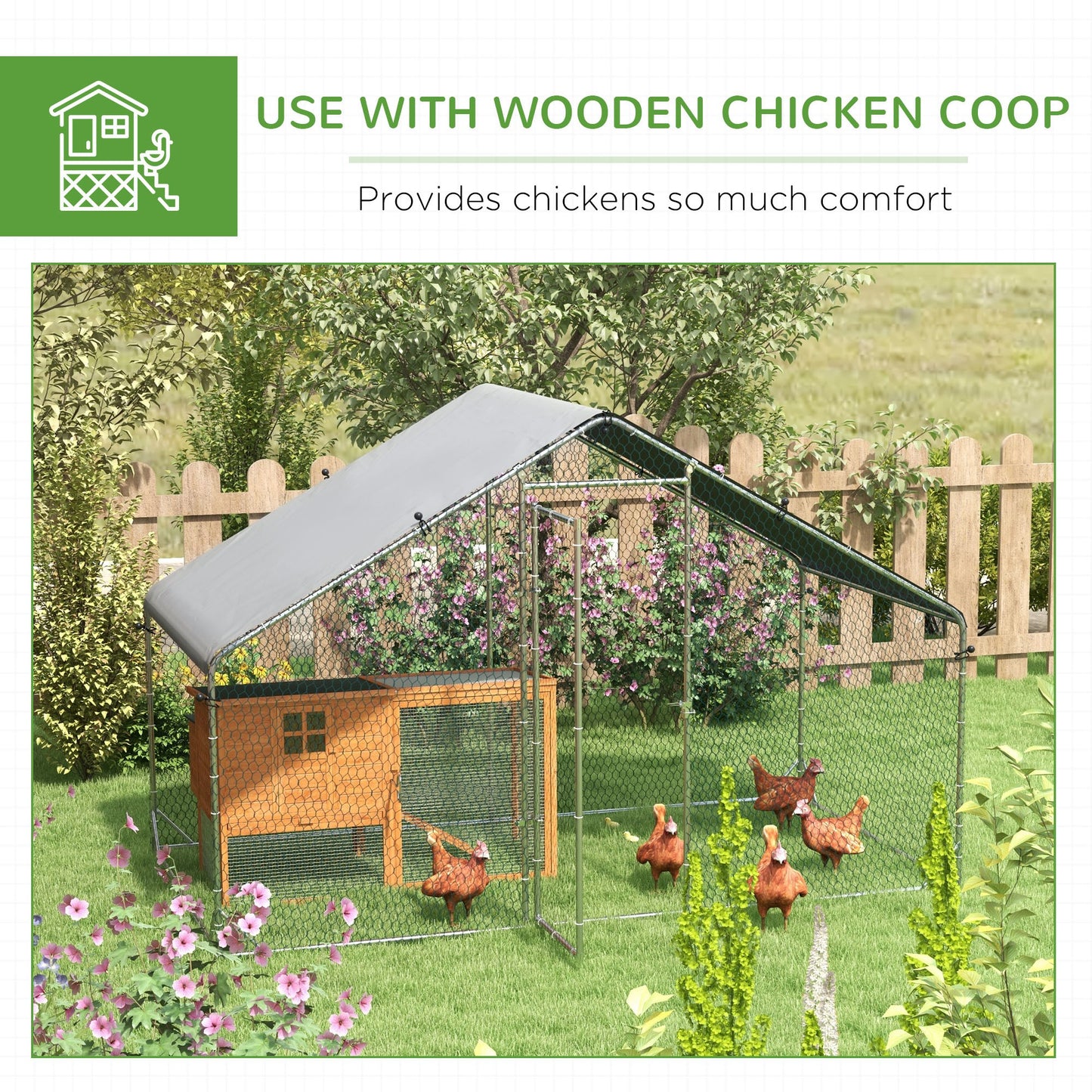 PawHut Large Chicken Coop, Galvanised Walk In Chicken Coop Hen House w/ Water-Resist Cover, Grey