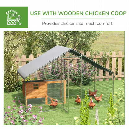 PawHut Large Chicken Coop, Galvanised Walk In Chicken Coop Hen House w/ Water-Resist Cover, Grey