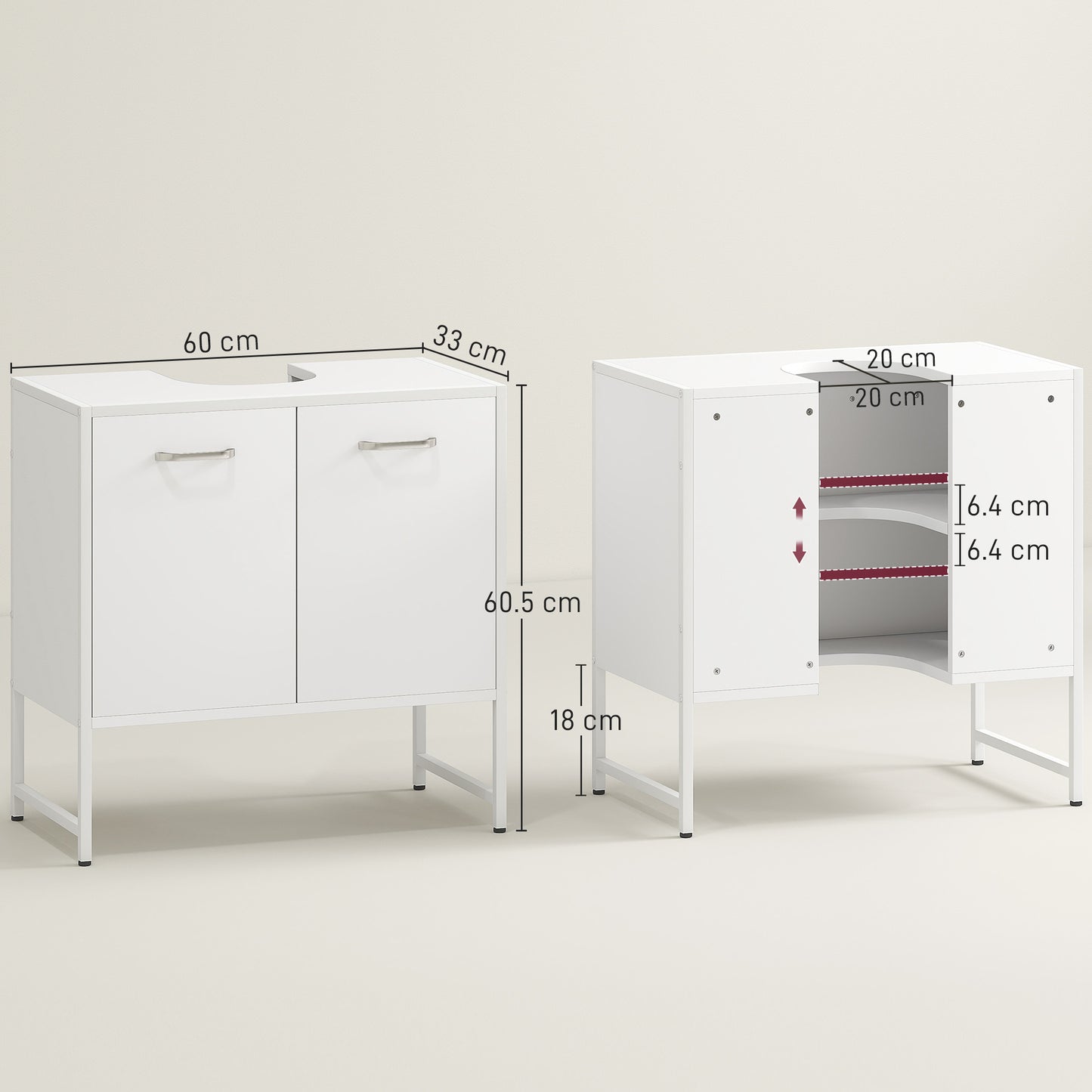 HOMCOM Bathroom Vanity Unit, Under Sink Storage Cabinet with Soft-Close Doors for Basin without or with Pedestal, White
