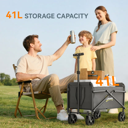 Outsunny 41L Festival Trolley on Wheels, Compact Garden Folding Trolley Cart, 60kg Heavy Duty Collapsible Foldable Wagon with Adjustable Handle and Carrying Bag for Beach, Camping, Festival, Grey