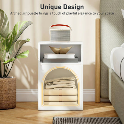 HOMCOM Bedside Table with 2 Open Compartments - White