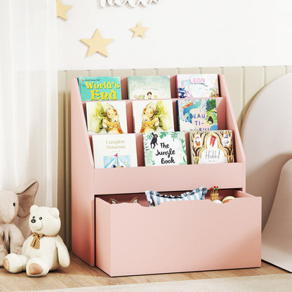 AIYAPLAY Bookcase for Kids with Shelves, Drawer, Bookcase for Bedroom, Playroom, Pink