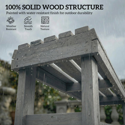 Outsunny Wooden Outdoor Bench, 2 Seater Garden Bench, Backless Patio Bench with Slatted Curved Seat, Grey Embossed Finish