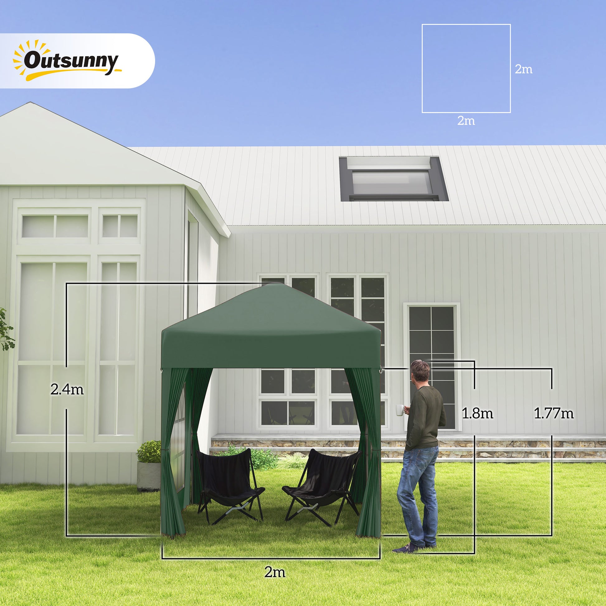 Outsunny 2 x 2 m Garden Pop Up Gazebo, Wedding Party Tent Marquee, Water Resistant Awning Canopy with Sidewalls, Windows, Carry Bag, Green--ChewyGames-ChewyGames