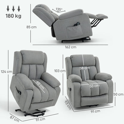 HOMCOM Power Lift Recliner Chair with Vibration Massage, Lift Chair for Elderly with Footrest, Remote, Side Pocket, Light Grey