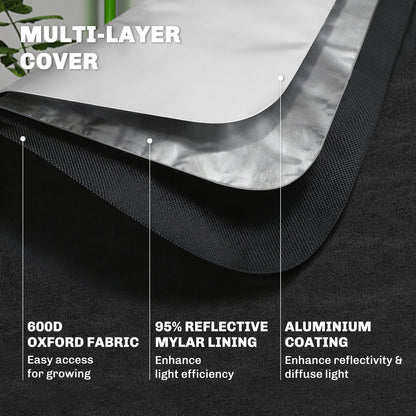 Outsunny Grow Tent 120 x 120 x 200 cm, Reflective Mylar Hydroponic Growing Tent with 600D Oxford Fabric, Observation Window, Vent, Zipper Door for Indoor Plant Growing, Black