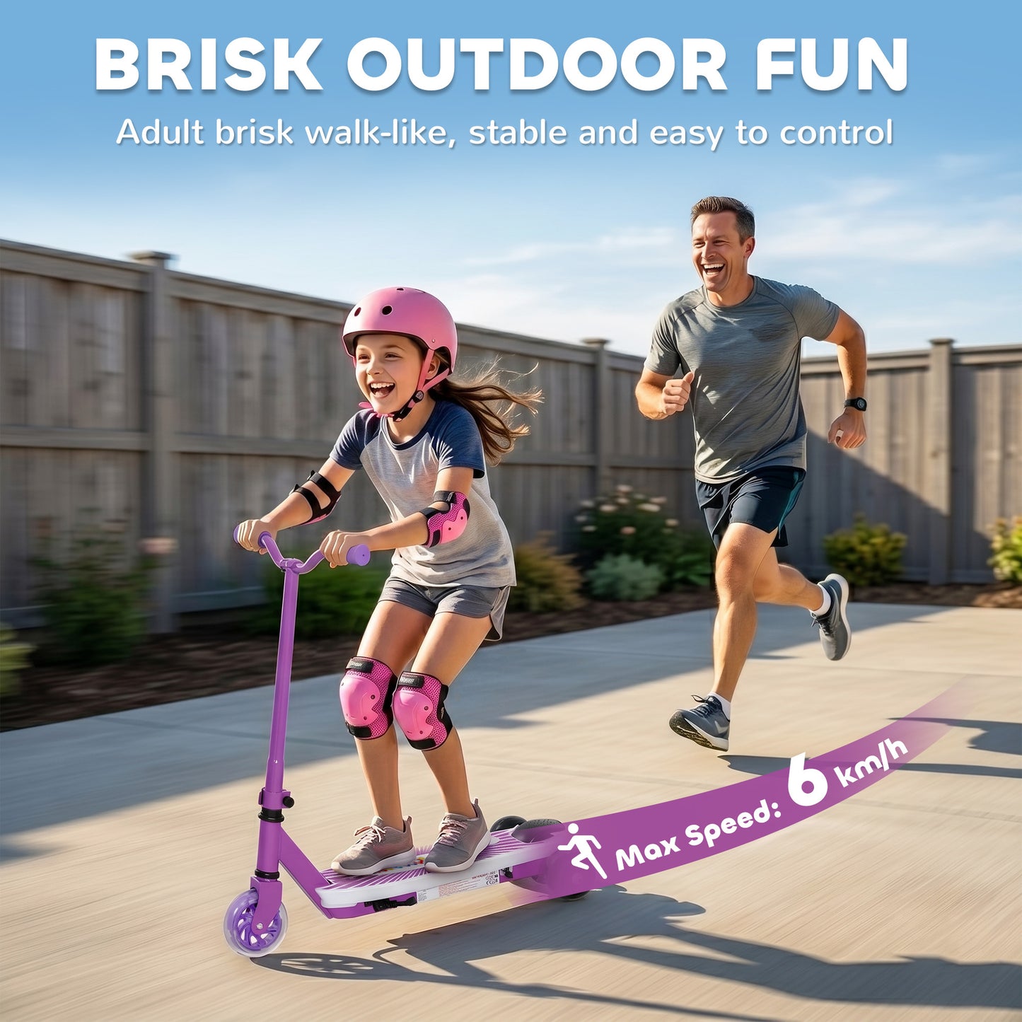 AIYAPLAY Electric Scooter for Kids Aged 4-7 Years, with Flashing LED Lights, Rear Auxiliary Wheels, Purple