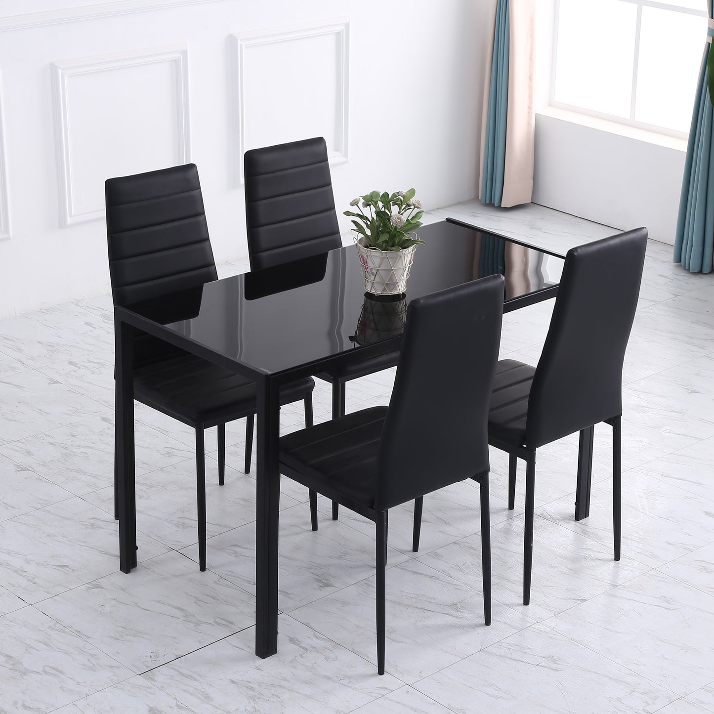 HOMCOM 120cm Dining Table, Rectangle 4 Seater Kitchen Table with Tempered Glass Top and Metal Legs for Dining Room, Living Room (Chairs Not Included), Black