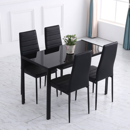 HOMCOM 120cm Dining Table, Rectangle 4 Seater Kitchen Table with Tempered Glass Top and Metal Legs for Dining Room, Living Room (Chairs Not Included), Black