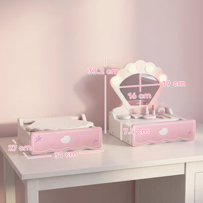AIYAPLAY Kids Vanity Table, Portable Dressing Table with Lights, Mirror, Drawer, Accessories, Gift for 3-6 Years