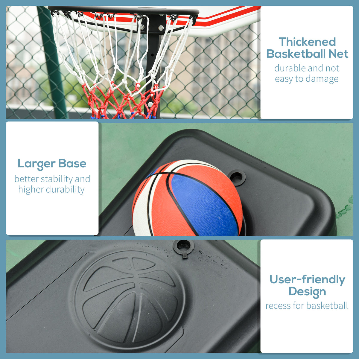 HOMCOM Basketball Hoop Outdoor, Portable Basketball Hoop and Stand with Weighted Base, Portable on Wheels, 1.55-2.1m, for Teens, Juniors, Adults, White