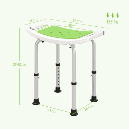 HOMCOM Shower Chair, Adjustable Height Shower Stool with Aluminium Frame and Non-Slip Feet, Bathtub Stool Seat with Padded Seat for Elderly Disabled Handicap, Green