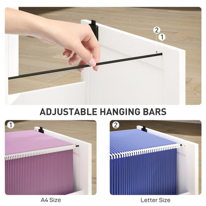 HOMCOM 3 Drawer Filing Cabinet with Lock, Office Storage Cabinet with Adjustable Hanging Bars for A4 Letter Size Files, White