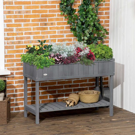 Outsunny Fir Wood Raised Rectangular 8 Compartment Plant Stand Dark Grey