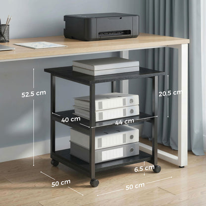 HOMCOM Three-Tier Steel Printer Stand, with Wheels - Black