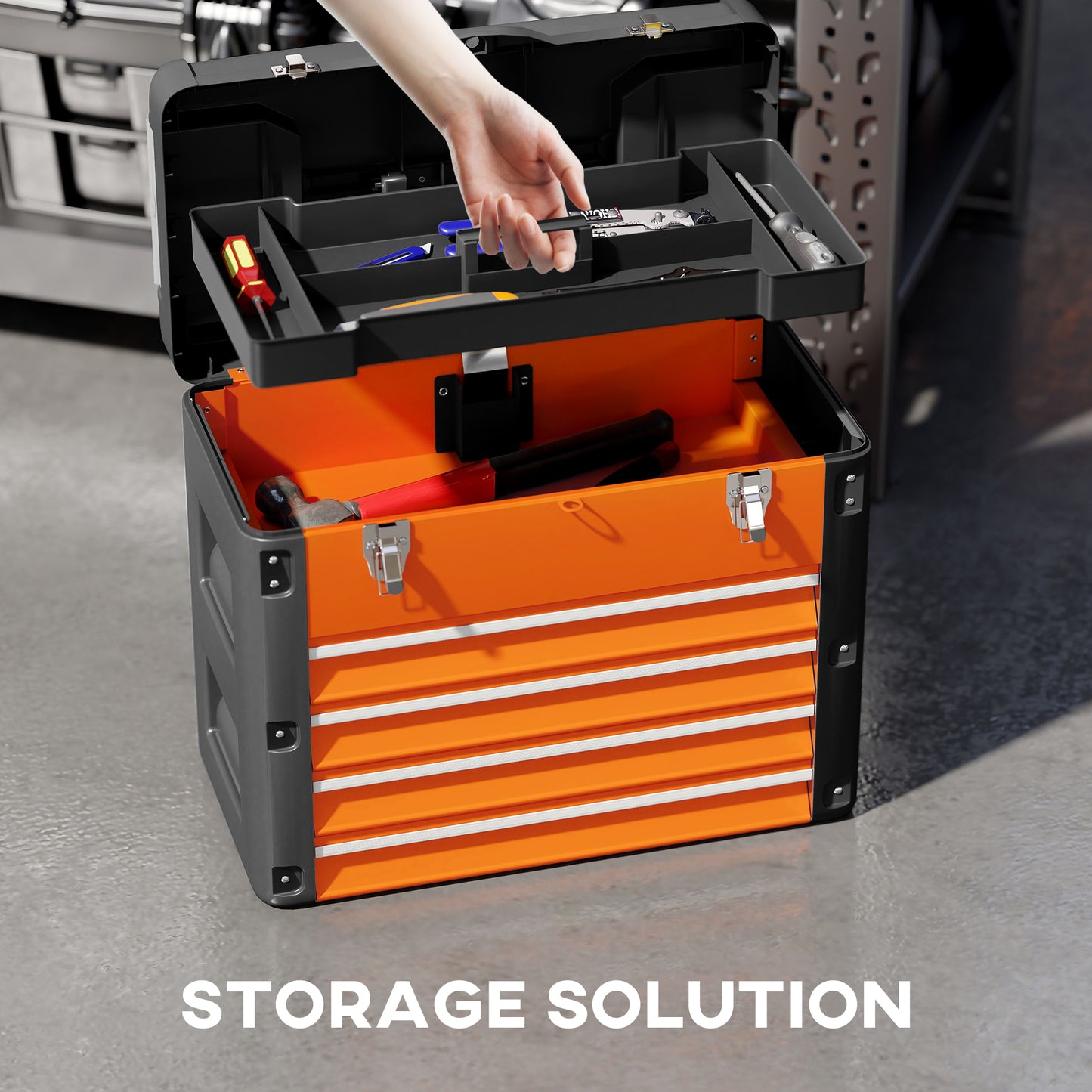 HOMCOM 4 Drawers Large Toolbox - Orange
