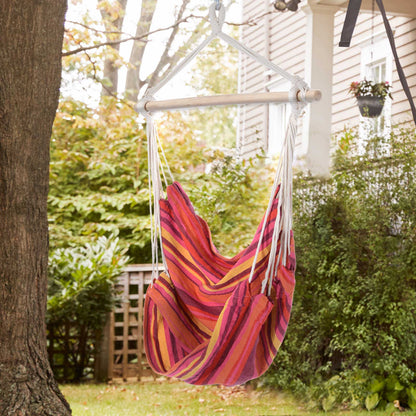 Outsunny Outdoor Hanging Rope Chair with Cotton Rope, Garden Hammock Chair with Wooden Support Bar Cotton Cloth, Portable Garden Chair for Patio & Tree, Red--ChewyGames-ChewyGames