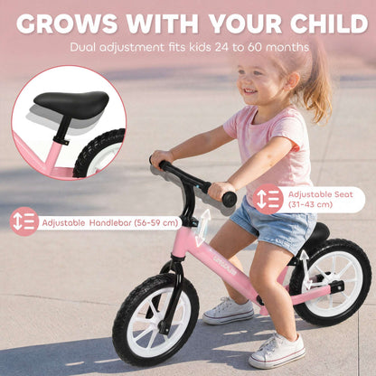 AIYAPLAY 11.2" Balance Bike for 2-5 Years, Toddler Bike with Lighting Wheels, Adjustable Seat & Handlebar, 360° Steering, Pink