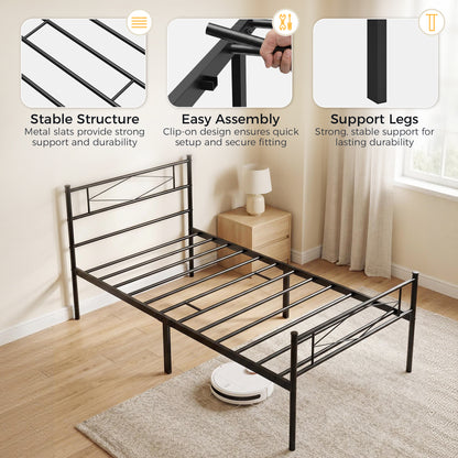 HOMCOM 3ft Single Bed Frame with Headboard and Footboard, Metal Platform Bed Frame with 32 cm Underbed Storage, Black