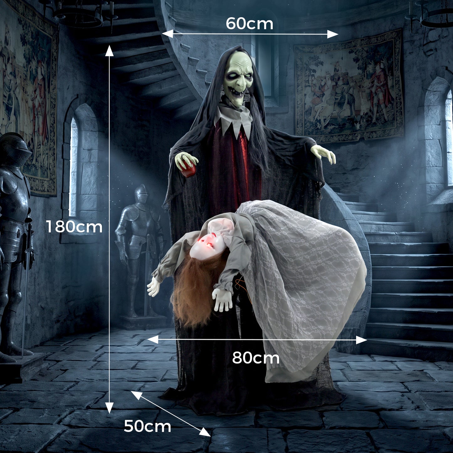 HOMCOM Halloween Animated Standing Witch with Floating Ghost Decoration with Rising and Falling Motion