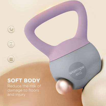 SPORTNOW 4KG Soft Kettlebell, Kettle Bell with Non-Slip Handle for Home Gym, Weight Lifting, Strength Training, Purple/Grey