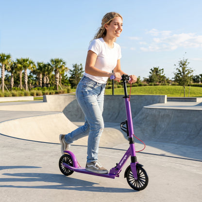 SPORTNOW Foldable Kick Scooter with Height Adjustable Handlebar, One-click Folding Adult Scooters with 200 mm Big Wheels, Purple